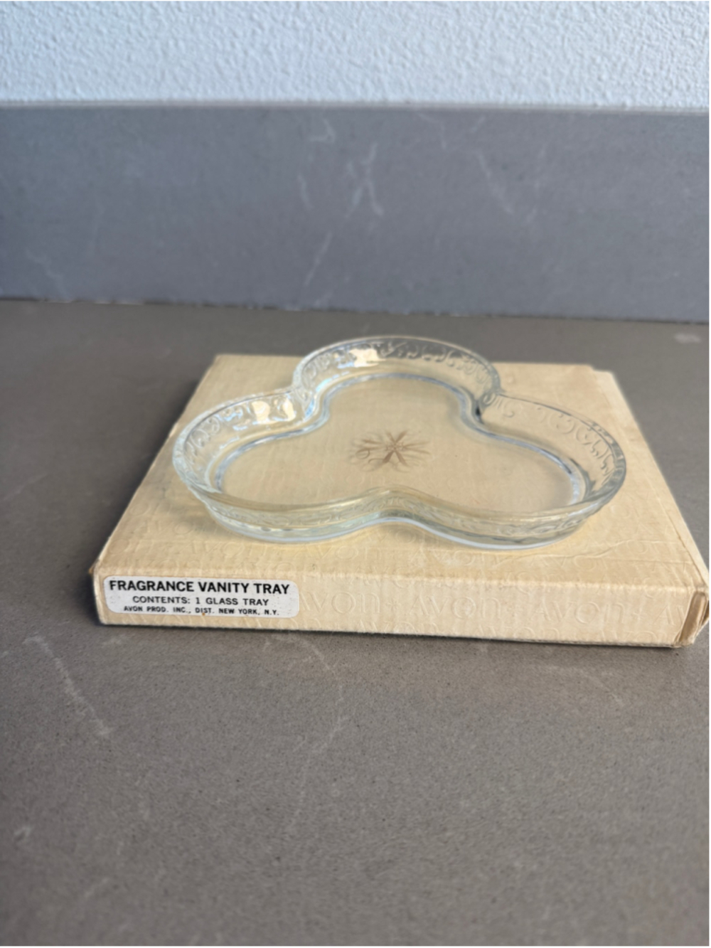 Vintage 1966 Avon Fragrance Vanity Tray Clear Glass Trinket Dish Original Box NO